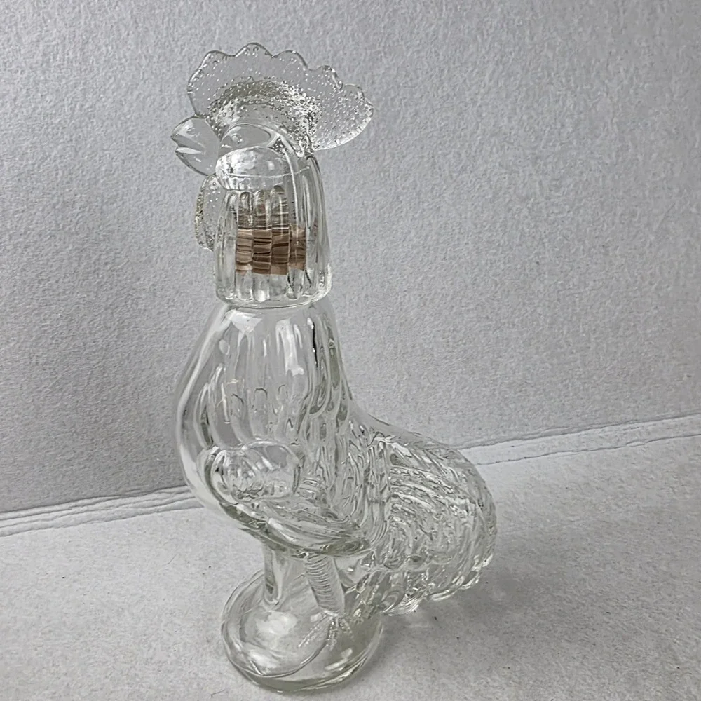 Vintage Clear Glass Tall Rooster Chicken Decanter Bottle 12